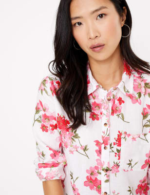 Pure Linen Floral Long Sleeve Shirt