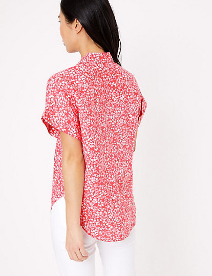 Pure Linen Floral Short Sleeve Shirt