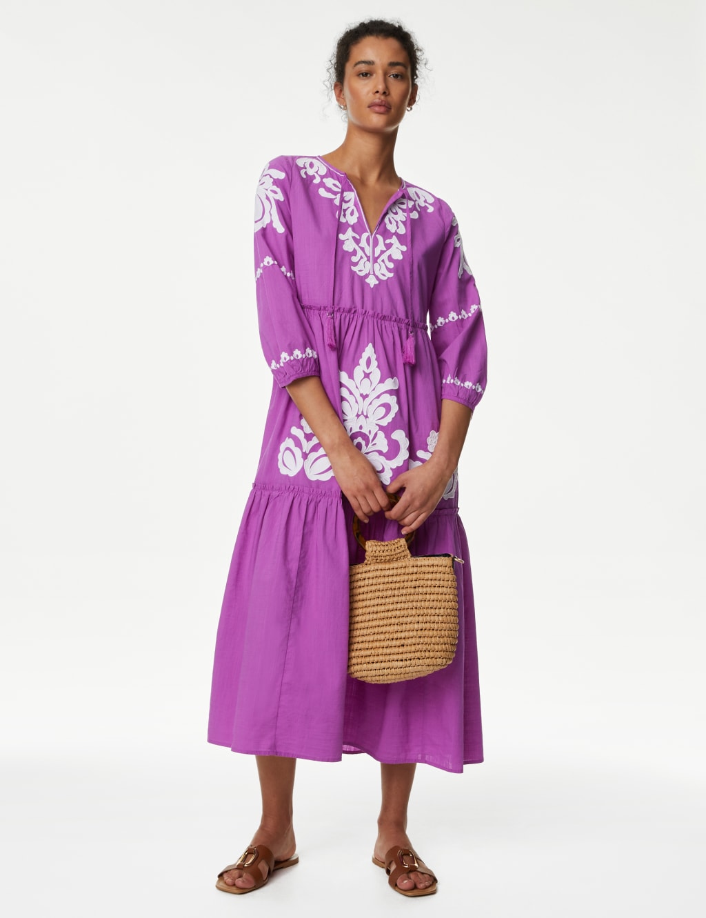Pure Cotton Midaxi Tiered Beach Dress image 1