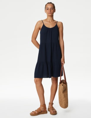 

Womens M&S Collection Mini-Stufenstrandkleid aus reiner Baumwolle - Navy, Navy