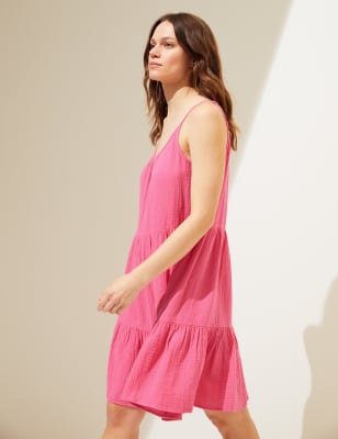 

Womens M&S Collection Mini-Stufenstrandkleid aus reiner Baumwolle - Bubblegum, Bubblegum