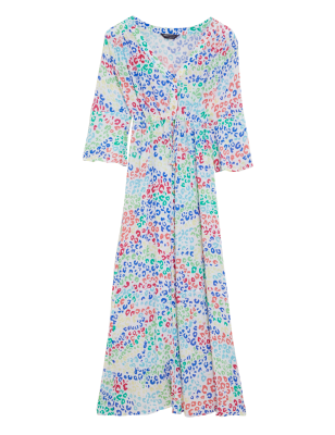 

M&S Collection Vestido fruncido maxi de escote en pico con estampado animalWomens - Multi, Multi