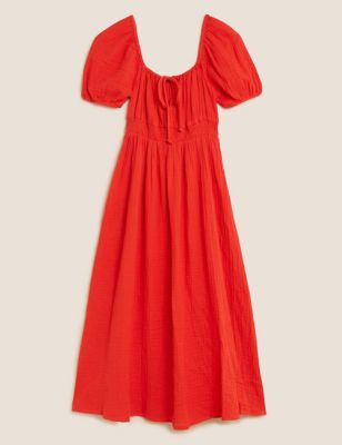 Pure Cotton Square Neck Midi Beach Dress | M&S Collection | M&S