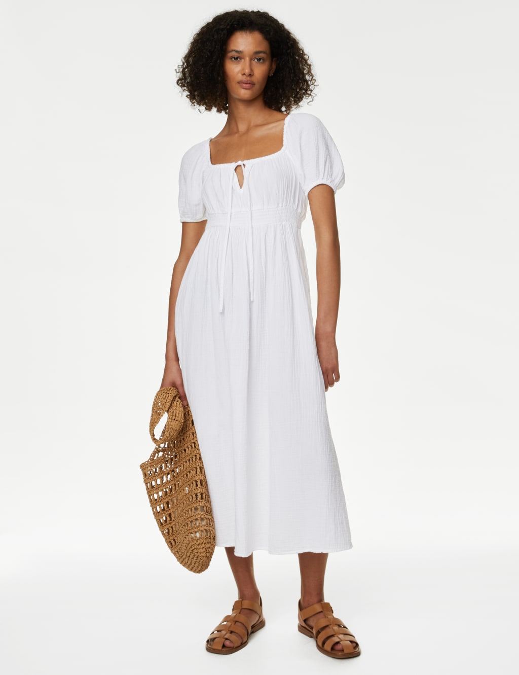 Pure Cotton Square Neck Midi Beach Dress image 1