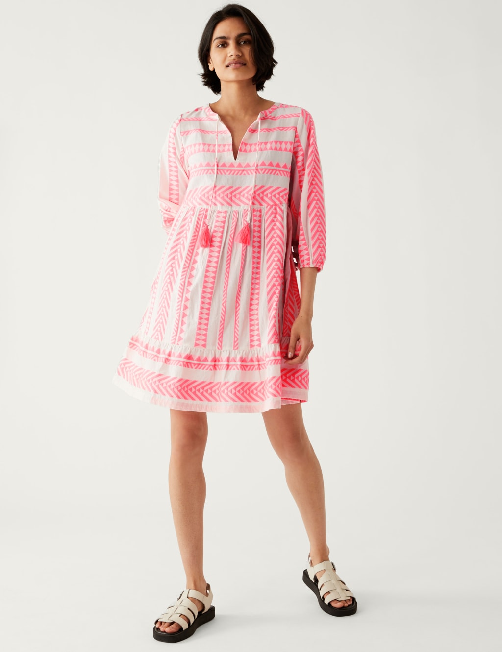 Cotton Rich Jacquard Mini Smock Beach Dress image 2