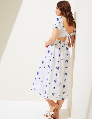 Pure Cotton Embroidered Midi Beach Dress - NZ