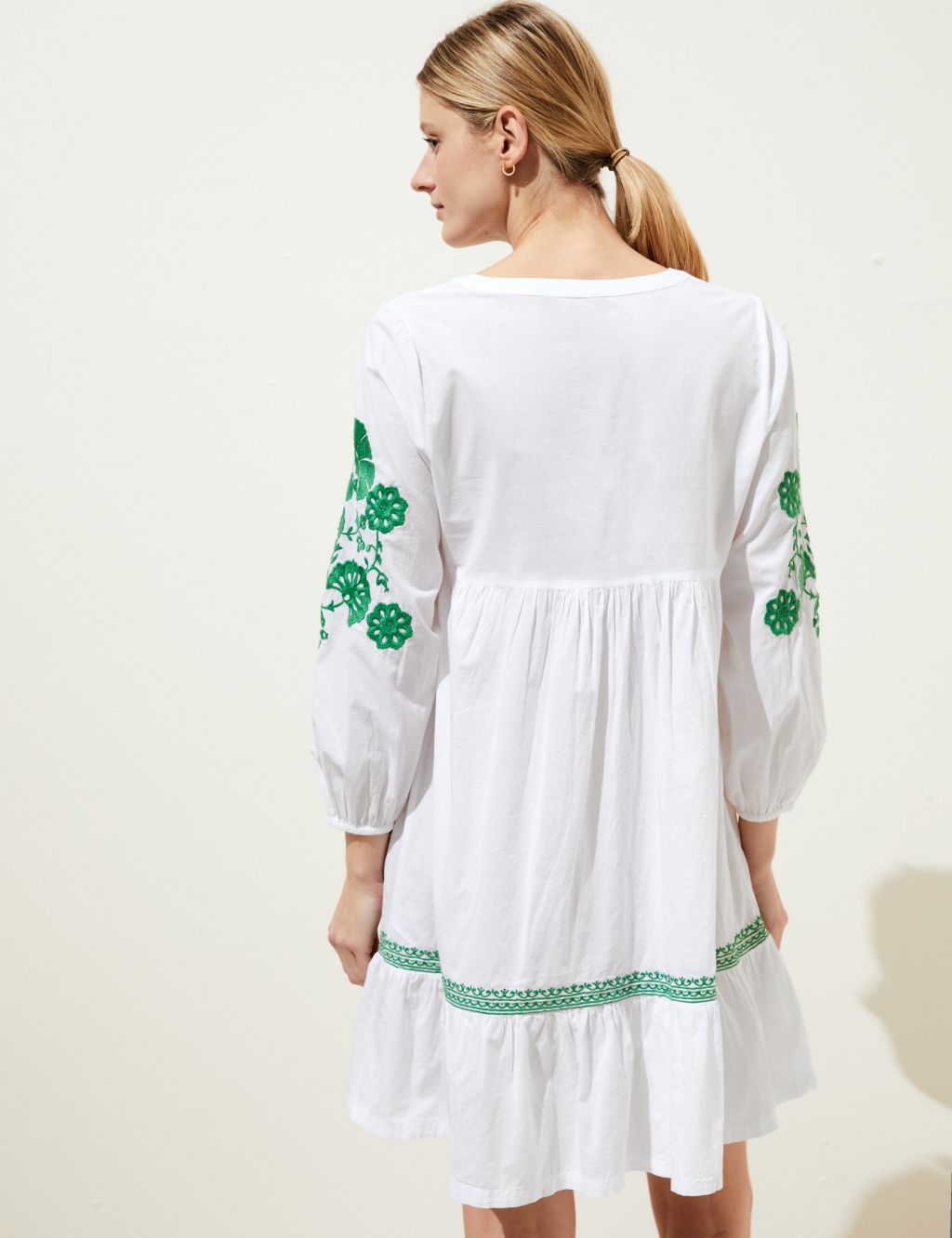 Pure Cotton V-Neck Mini Tiered Dress image 3