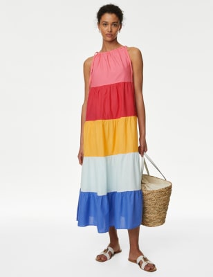 Pure Cotton Colour Block Midaxi Beach Dress