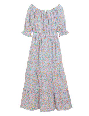 

Womens M&S Collection Midi-Strandkleid im Bardot-Stil aus reiner Baumwolle mit Blumenmuster - Multi, Multi