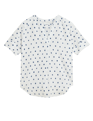 

Womens M&S Collection Gemusterte Kurzarmbluse aus reinem Leinen - White Mix, White Mix