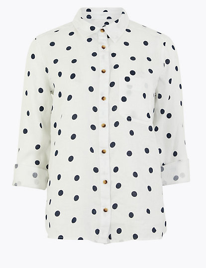Pure Linen Polka Dot Long Sleeve Shirt