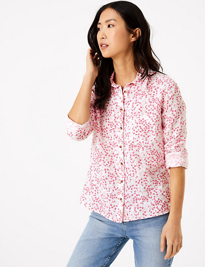 Pure Linen Floral Long Sleeve Shirt
