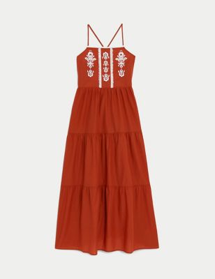 Pure Cotton Embroidered Midaxi Beach Dress