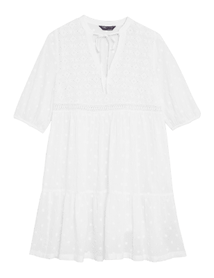 

Womens M&S Collection Pure Cotton Embroidered Mini Beach Dress - White, White