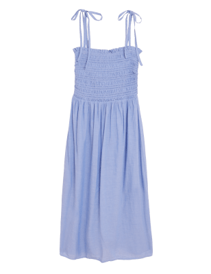 

M&S Collection Vestido a media pierna con fruncido 100% algodónWomens - Chambray, Chambray