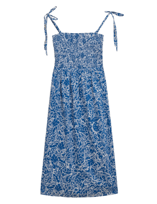 

M&S Collection Vestido a media pierna fruncido de florecillas 100% algodónWomens - Blue Mix, Blue Mix