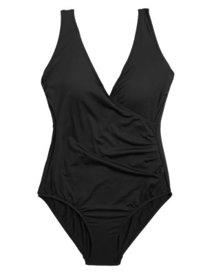 

Womens M&S Collection Tummy Control Wrap Plunge Swimsuit - Black, Black