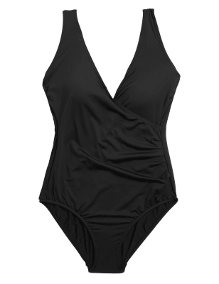 

Womens M&S Collection Tummy Control Wrap Plunge Swimsuit - Black, Black