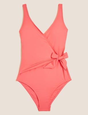 

Womens M&S Collection Bauchkaschierender Badeanzug im Plunge-Wickel-Stil - Flamingo, Flamingo