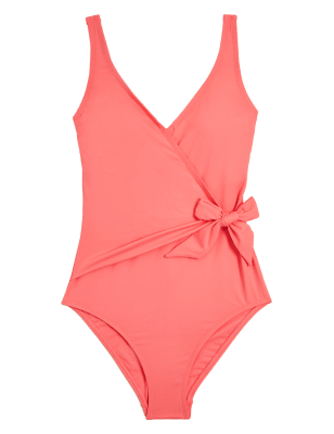 

Womens M&S Collection Tummy Control Wrap Plunge Swimsuit - Flamingo, Flamingo