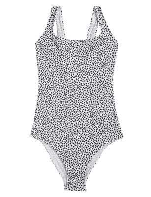 

Womens M&S Collection Printed Scoop Neck Swimsuit - White Mix, White Mix