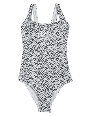 M&S Womens Printed Scoop Neck Swimsuit - 16 - White Mix, White Mix