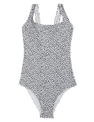 M&S Womens Printed Scoop Neck Swimsuit - 16 - White Mix, White Mix