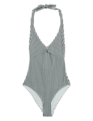 

Womens M&S Collection Striped Halterneck Swimsuit - Navy Mix, Navy Mix