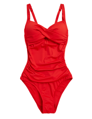 

Womens M&S Collection Tummy Control Ruched Plunge Swimsuit - Red, Red