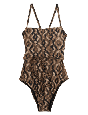 

Womens M&S Collection Printed Padded Square Neck Swimsuit - Brown Mix, Brown Mix