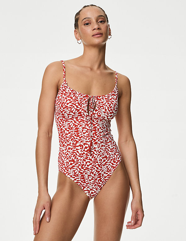 Floral Padded Scoop Neck Swimsuit - BE