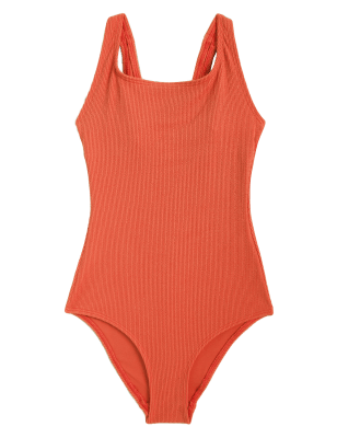 

Womens M&S Collection Textured Scoop Neck Swimsuit - Bright Orange, Bright Orange