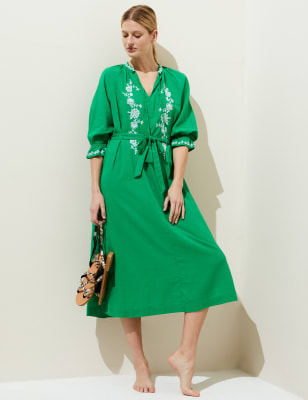 

Womens M&S Collection Pure Cotton Beach Cover Up Kaftan - Bright Green, Bright Green