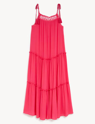 Embroidered Square Neck Midaxi Tiered Dress
