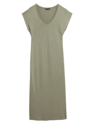 

Womens M&S Collection Jersey V-Neck Midi Beach Dress - Faded Khaki, Faded Khaki