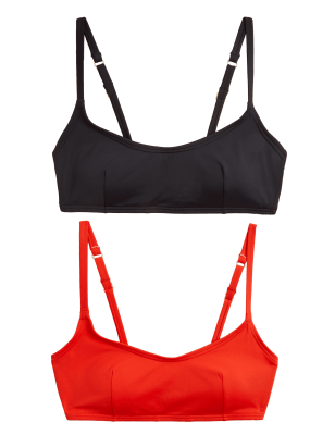 

M&S Collection Pack de 2 partes de arriba de bikini de escote en pico con rellenoWomens - Black Mix, Black Mix
