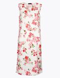 Linen Blend Floral V-Neck Shift Dress