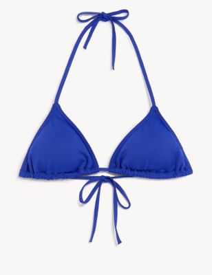 M&S Womens Padded Triangle Bikini Top - 16 - Electric Blue, Electric Blue,Black