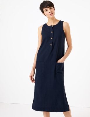 Linen midi 2025 shift dress