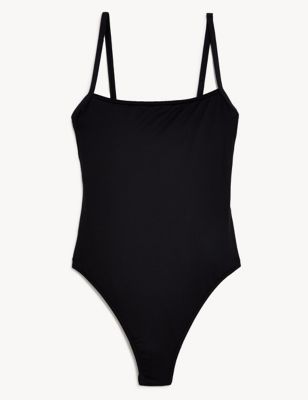 M&S Womens Square Neck Swimsuit - 16 - Black, Black,Electric Blue