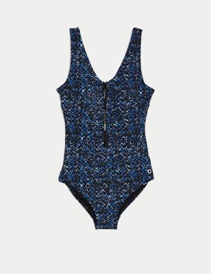 Printed Padded Zip Up Swimsuit