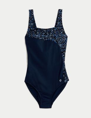 Printed Padded Panelled Scoop Neck Swimsuit