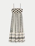 Gemustertes Midaxi-Strandkleid aus reiner Baumwolle mit Strukturmuster
