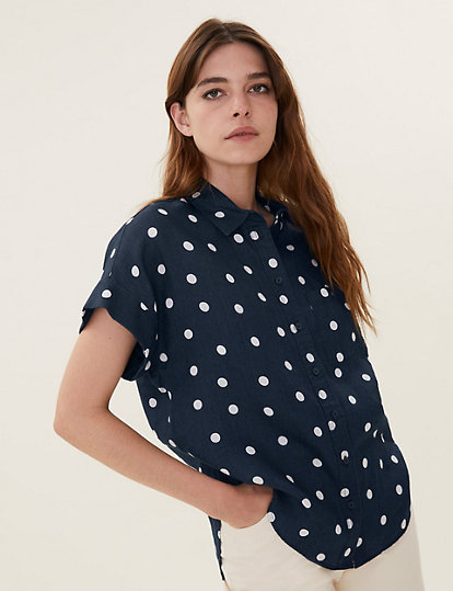Pure Linen Polka Dot Shirt