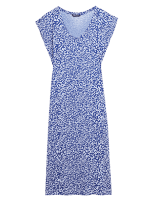 

M&S Collection Vestido playero holgado a media pierna de escote en pico con estampado animalWomens - Royal, Royal
