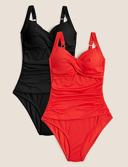 Marks And Spencer Womens M&S Collection 2 Pack Tummy Control Plunge Swimsuits - Black Mix