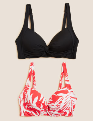 

M&S Collection Pack de 2 partes de arriba de bikini escotado con diseño retorcido en la parte delanteraWomens - Red Mix, Red Mix