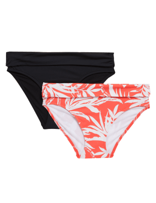 

Womens M&S Collection 2 Pack Tummy Control Hipster Bikini Bottoms - Red Mix, Red Mix