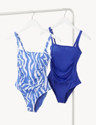 

Womens M&S Collection 2pk Tummy Control Square Neck Swimsuits - Blue Mix, Blue Mix