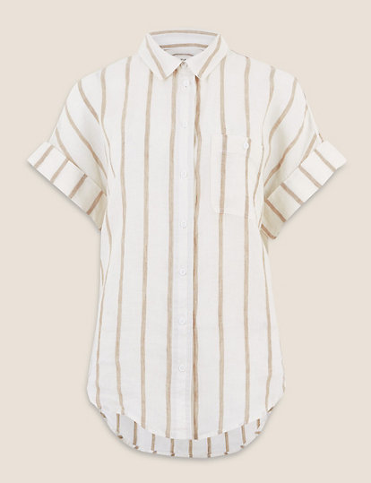 Pure Linen Striped Short Sleeve Shirt